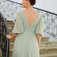 Melissa A-Line/Princess Chiffon Ruched V-neck 1/2 Sleeves Floor-Length Mother of the Bride Dresses DLP0020271