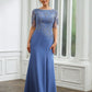 Sarahi Sheath/Column Chiffon Applique Bateau Short Sleeves Floor-Length Mother of the Bride Dresses DLP0020272