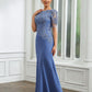 Sarahi Sheath/Column Chiffon Applique Bateau Short Sleeves Floor-Length Mother of the Bride Dresses DLP0020272