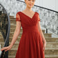 Lydia A-Line/Princess Chiffon Ruched V-neck Short Sleeves Asymmetrical Mother of the Bride Dresses DLP0020273