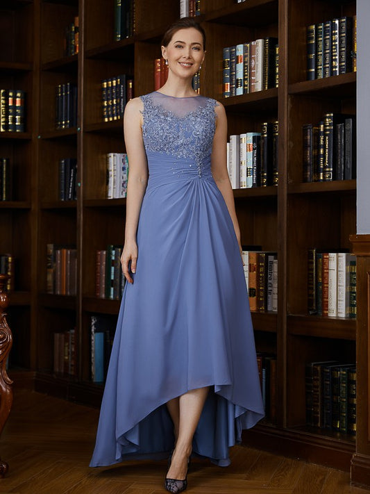 Nayeli A-Line/Princess Chiffon Applique Scoop Sleeveless Asymmetrical Mother of the Bride Dresses DLP0020257