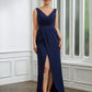 Naomi Sheath/Column Stretch Crepe Ruched V-neck Sleeveless Floor-Length Mother of the Bride Dresses DLP0020258