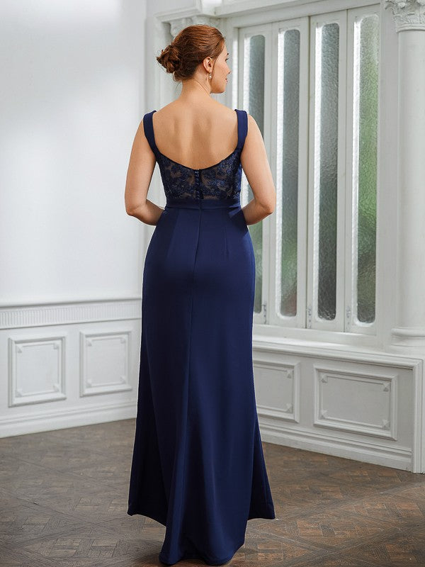 Naomi Sheath/Column Stretch Crepe Ruched V-neck Sleeveless Floor-Length Mother of the Bride Dresses DLP0020258