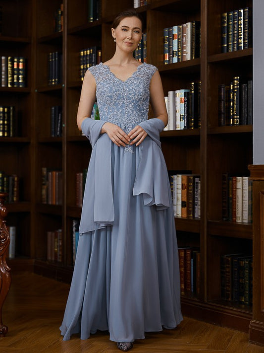 Sophie A-Line/Princess Chiffon Applique V-neck Sleeveless Floor-Length Mother of the Bride Dresses DLP0020259