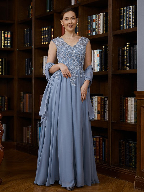 Sophie A-Line/Princess Chiffon Applique V-neck Sleeveless Floor-Length Mother of the Bride Dresses DLP0020259