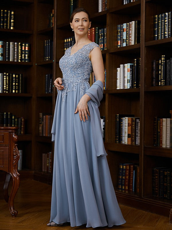 Sophie A-Line/Princess Chiffon Applique V-neck Sleeveless Floor-Length Mother of the Bride Dresses DLP0020259