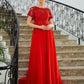 Aniyah A-Line/Princess Chiffon Applique Scoop Short Sleeves Sweep/Brush Train Mother of the Bride Dresses DLP0020260