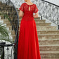 Aniyah A-Line/Princess Chiffon Applique Scoop Short Sleeves Sweep/Brush Train Mother of the Bride Dresses DLP0020260