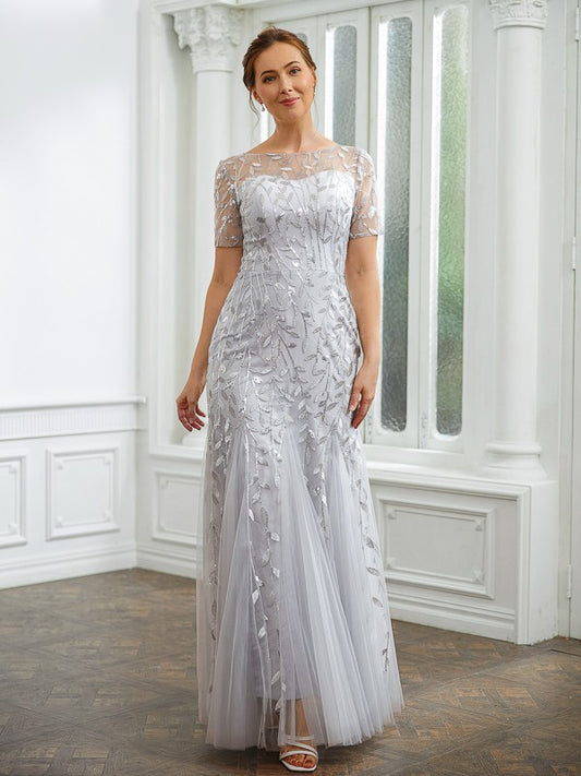 Francesca A-Line/Princess Tulle Ruched Bateau Short Sleeves Ankle-Length Mother of the Bride Dresses DLP0020261