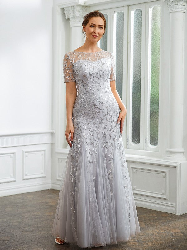 Francesca A-Line/Princess Tulle Ruched Bateau Short Sleeves Ankle-Length Mother of the Bride Dresses DLP0020261