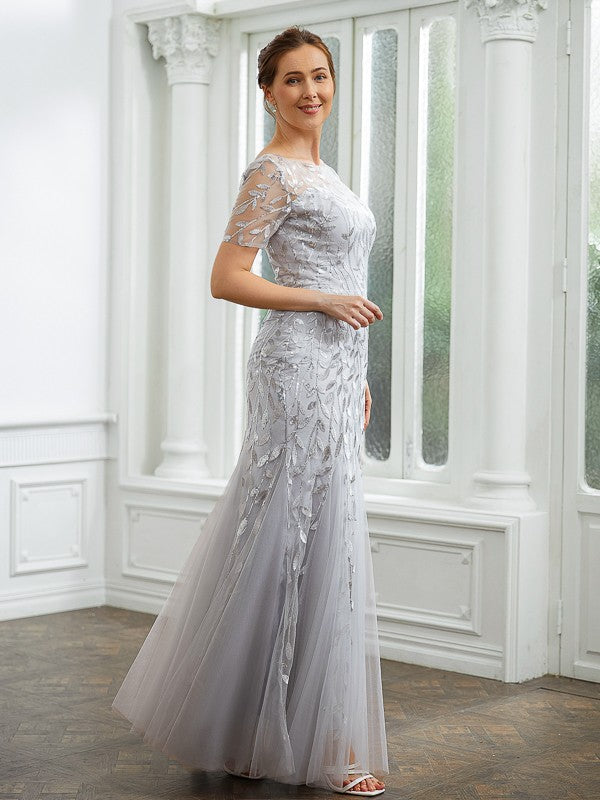 Francesca A-Line/Princess Tulle Ruched Bateau Short Sleeves Ankle-Length Mother of the Bride Dresses DLP0020261