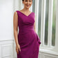 Kiara Sheath/Column Stretch Crepe Ruched V-neck Sleeveless Knee-Length Mother of the Bride Dresses DLP0020262