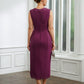 Arielle Sheath/Column Chiffon Applique V-neck Sleeveless Tea-Length Mother of the Bride Dresses DLP0020263