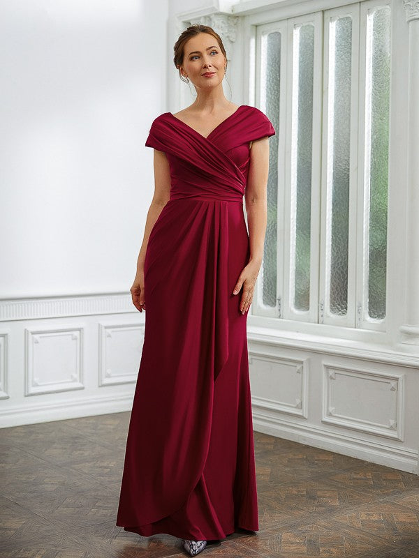 Gladys Sheath/Column Jersey Ruched V-neck Short Sleeves Floor-Length Mother of the Bride Dresses DLP0020252