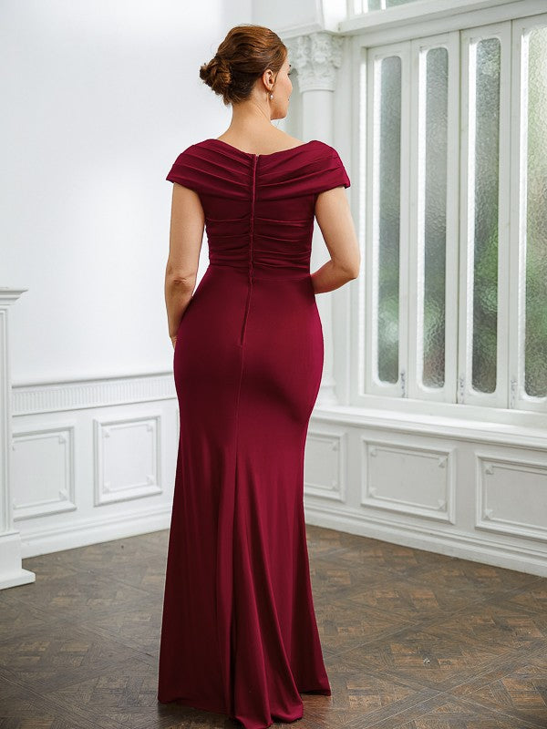 Gladys Sheath/Column Jersey Ruched V-neck Short Sleeves Floor-Length Mother of the Bride Dresses DLP0020252