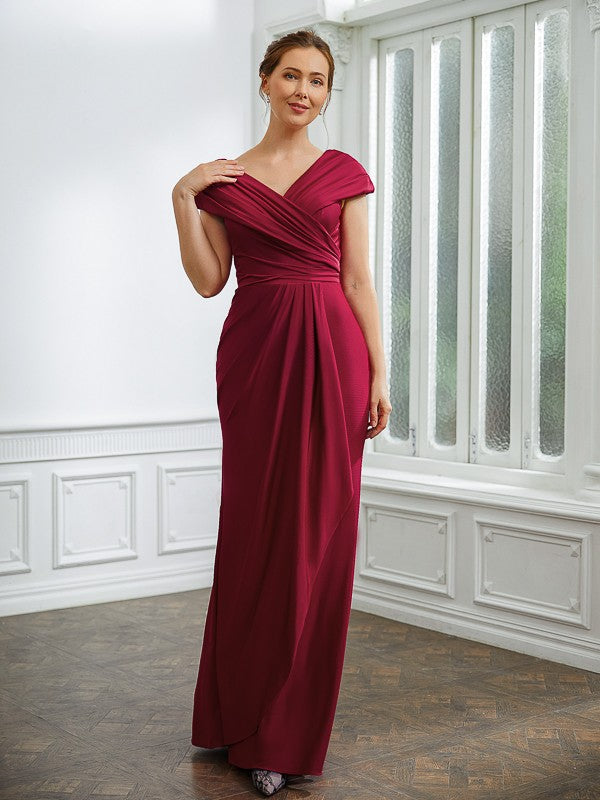 Gladys Sheath/Column Jersey Ruched V-neck Short Sleeves Floor-Length Mother of the Bride Dresses DLP0020252