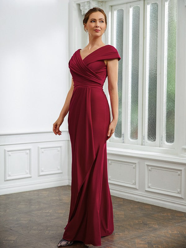 Gladys Sheath/Column Jersey Ruched V-neck Short Sleeves Floor-Length Mother of the Bride Dresses DLP0020252