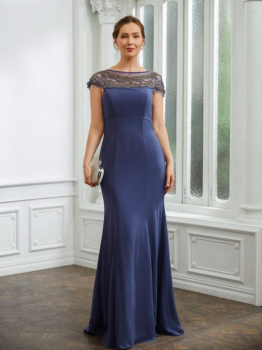 Anastasia Sheath/Column Chiffon Beading Bateau Short Sleeves Floor-Length Mother of the Bride Dresses DLP0020253