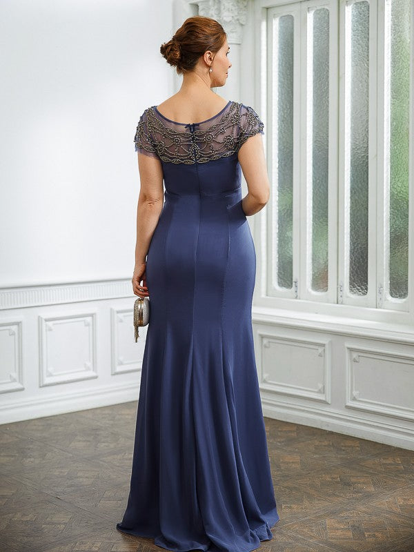 Anastasia Sheath/Column Chiffon Beading Bateau Short Sleeves Floor-Length Mother of the Bride Dresses DLP0020253