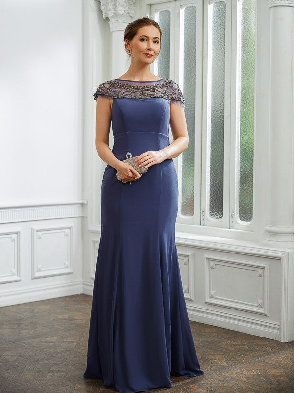 Anastasia Sheath/Column Chiffon Beading Bateau Short Sleeves Floor-Length Mother of the Bride Dresses DLP0020253