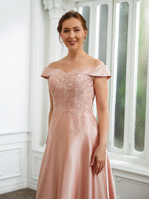 Ariel A-Line/Princess Satin Applique Off-the-Shoulder Sleeveless Tea-Length Mother of the Bride Dresses DLP0020255