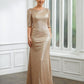 Kennedy Sheath/Column Sequins Ruched 1/2 Sleeves Sweep/Brush Train Mother of the Bride Dresses DLP0020248