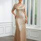 Kennedy Sheath/Column Sequins Ruched 1/2 Sleeves Sweep/Brush Train Mother of the Bride Dresses DLP0020248