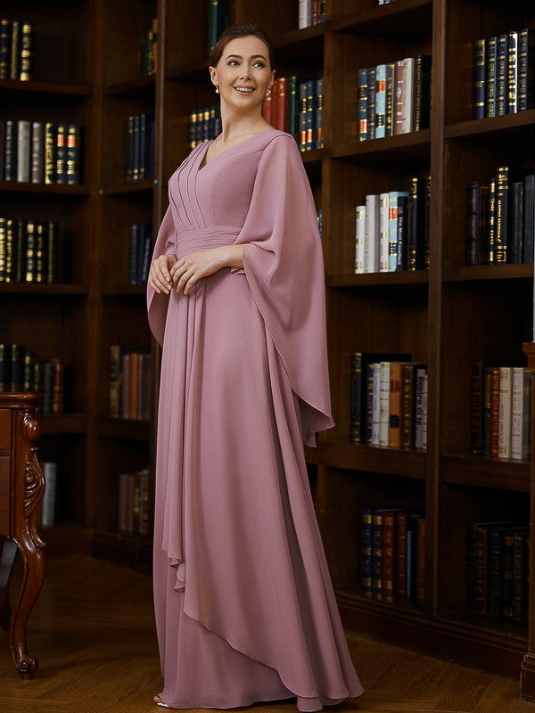 Mylie A-Line/Princess Chiffon Ruched V-neck 3/4 Sleeves Floor-Length Mother of the Bride Dresses DLP0020251