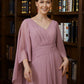 Mylie A-Line/Princess Chiffon Ruched V-neck 3/4 Sleeves Floor-Length Mother of the Bride Dresses DLP0020251