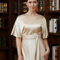 Gabriella Sheath/Column Elastic Woven Satin Ruched Scoop Short Sleeves Tea-Length Mother of the Bride Dresses DLP0020242