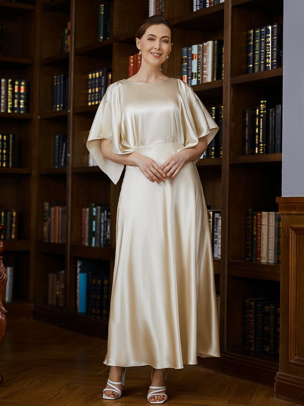 Lois A-Line/Princess Silk like Satin Ruched Scoop 1/2 Sleeves Ankle-Length Mother of the Bride Dresses DLP0020243