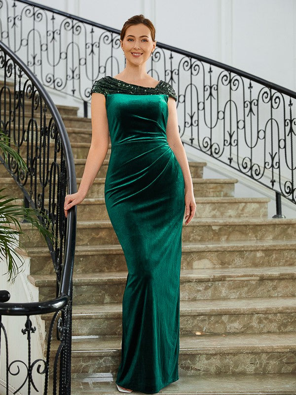 Ruby Sheath/Column Velvet Ruched V-neck Sleeveless Floor-Length Mother of the Bride Dresses DLP0020245