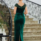 Ruby Sheath/Column Velvet Ruched V-neck Sleeveless Floor-Length Mother of the Bride Dresses DLP0020245