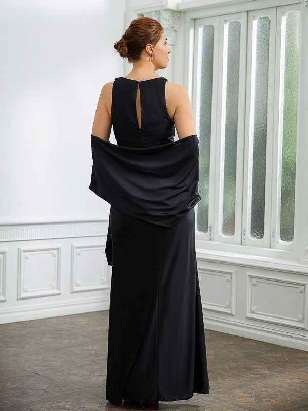 Trudie Sheath/Column Jersey Ruched V-neck Sleeveless Floor-Length Mother of the Bride Dresses DLP0020246