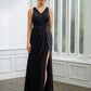 Trudie Sheath/Column Jersey Ruched V-neck Sleeveless Floor-Length Mother of the Bride Dresses DLP0020246