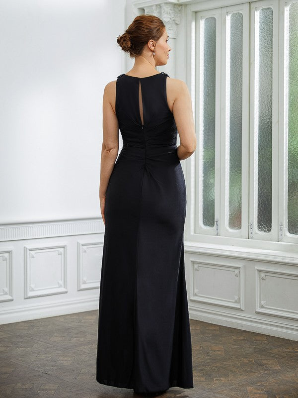 Trudie Sheath/Column Jersey Ruched V-neck Sleeveless Floor-Length Mother of the Bride Dresses DLP0020246