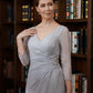 Lauryn Sheath/Column 30D Chiffon Beading V-neck 3/4 Sleeves Floor-Length Mother of the Bride Dresses DLP0020247