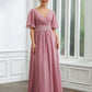 Quintina A-Line/Princess Chiffon Ruched V-neck 1/2 Sleeves Floor-Length Mother of the Bride Dresses DLP0020248