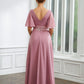 Quintina A-Line/Princess Chiffon Ruched V-neck 1/2 Sleeves Floor-Length Mother of the Bride Dresses DLP0020248