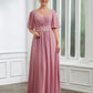 Quintina A-Line/Princess Chiffon Ruched V-neck 1/2 Sleeves Floor-Length Mother of the Bride Dresses DLP0020248