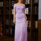 Laurel Sheath/Column Charmeuse Ruched Off-the-Shoulder Short Sleeves Floor-Length Mother of the Bride Dresses DLP0020249