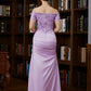 Laurel Sheath/Column Charmeuse Ruched Off-the-Shoulder Short Sleeves Floor-Length Mother of the Bride Dresses DLP0020249