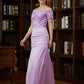 Laurel Sheath/Column Charmeuse Ruched Off-the-Shoulder Short Sleeves Floor-Length Mother of the Bride Dresses DLP0020249