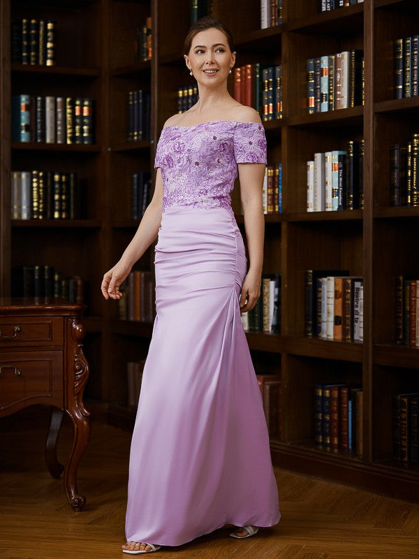 Laurel Sheath/Column Charmeuse Ruched Off-the-Shoulder Short Sleeves Floor-Length Mother of the Bride Dresses DLP0020249