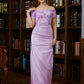 Laurel Sheath/Column Charmeuse Ruched Off-the-Shoulder Short Sleeves Floor-Length Mother of the Bride Dresses DLP0020249