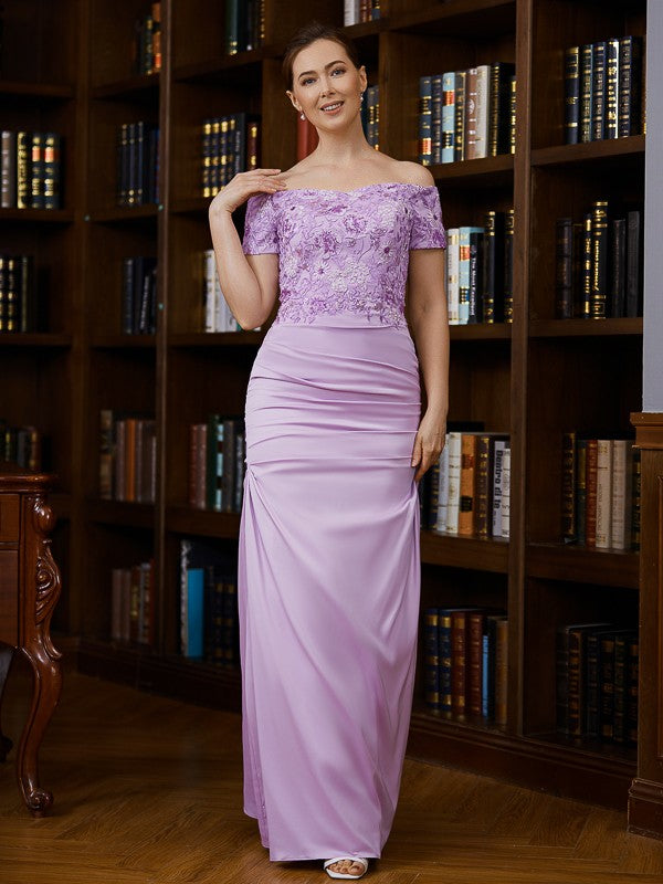 Laurel Sheath/Column Charmeuse Ruched Off-the-Shoulder Short Sleeves Floor-Length Mother of the Bride Dresses DLP0020249