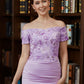 Laurel Sheath/Column Charmeuse Ruched Off-the-Shoulder Short Sleeves Floor-Length Mother of the Bride Dresses DLP0020249