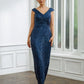 Violet Sheath/Column Ruched V-neck Sleeveless Floor-Length Mother of the Bride Dresses DLP0020240