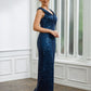 Violet Sheath/Column Ruched V-neck Sleeveless Floor-Length Mother of the Bride Dresses DLP0020240