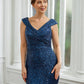 Violet Sheath/Column Ruched V-neck Sleeveless Floor-Length Mother of the Bride Dresses DLP0020240